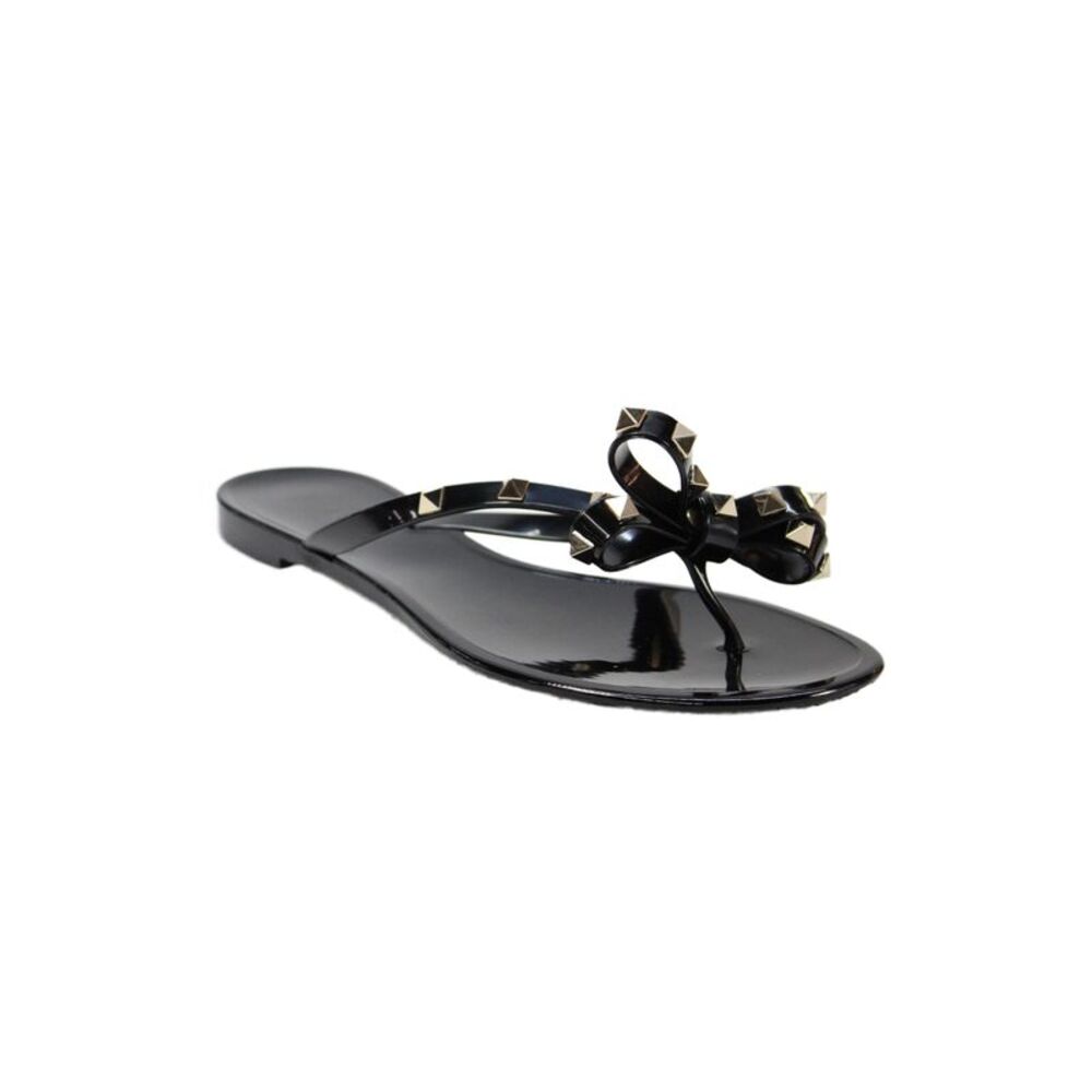 Valentino Womens Studded Bow Detail Flip Flop Sandals Black Size 41 11